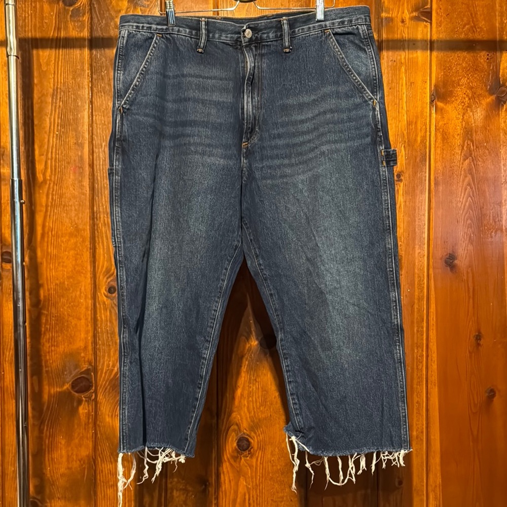 GAP Blue Relaxed Jeans with Distressed Detailing, cropped